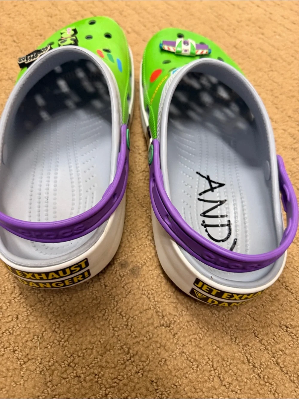 CROCS Green Space Ranger Clogs with Purple Heel Strap